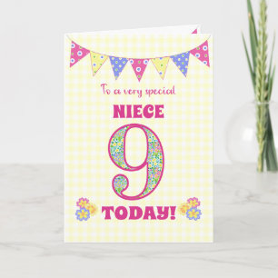 Voor Niece 9th Birthday Primroses Bunting Kaart
