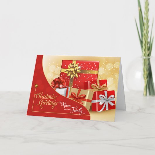 voor Niece and Family Red- en Gold-kerstcadeaus Feestdagen Kaart (Voorkant)