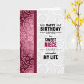 voor Niece Birthday Pink Hearts en Paisley Kaart (Gele Bloem)