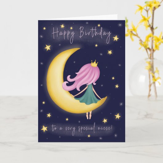 Voor Niece Cute Night Sky Birthday Kaart (Gele Bloem)