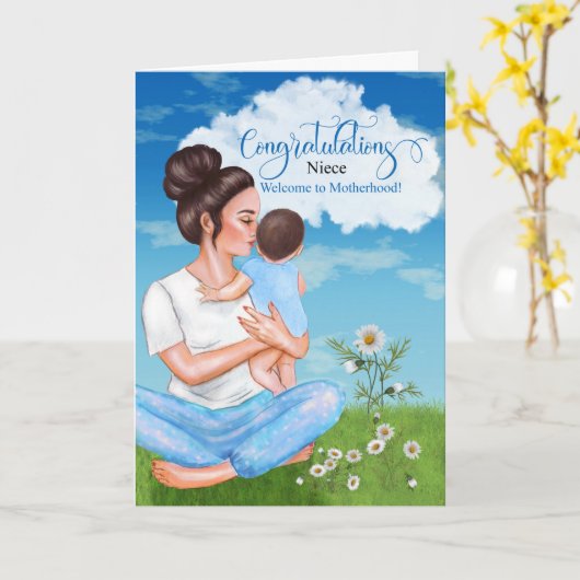 voor Niece New Baby Gefeliciteerd Baby Boy Kaart (Gele Bloem)