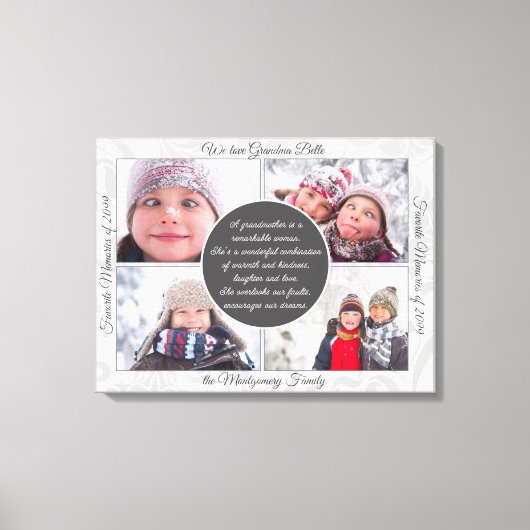 voor Oma 4 Foto Naam en Bericht Lieve Herinnering Canvas Afdruk (Voorkant)