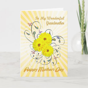 Voor oma-Moederdag met gele bloemen Kaart
