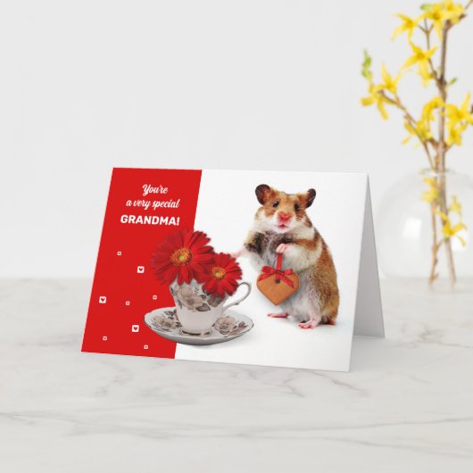 Voor oma op Moederdag. Funny Hamster Kaart (Gele Bloem)