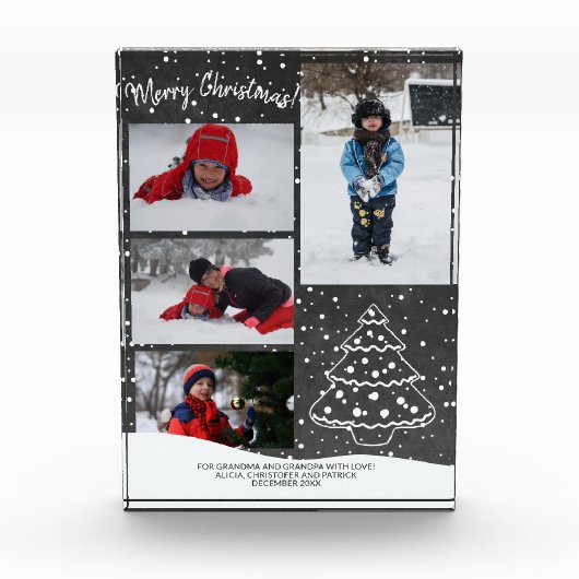 Voor oma | Rustieke Sneeuwkerstboom Fotoblokken (Voorkant)