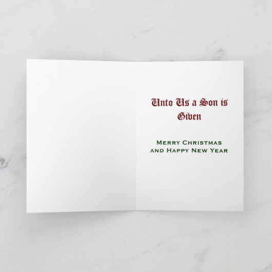 Voor ons is een kind geboren feestdagen kaart (Binnen)