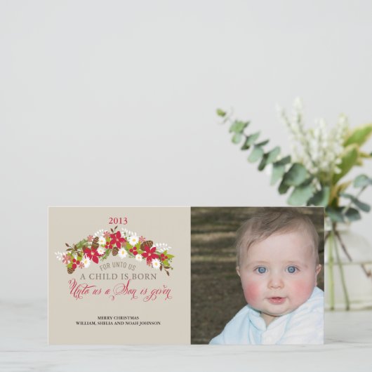Voor ons is een kind geboren Kerstmis Feestdagenkaart (Staand voorkant)