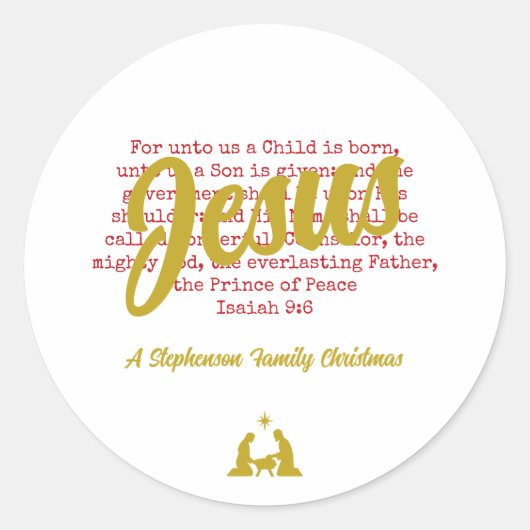 VOOR ONS JESUS Wit Gouden Kerstmis Ronde Sticker (Voorkant)