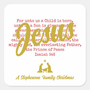 VOOR ONS JESUS Wit Gouden Kerstmis Vierkante Sticker
