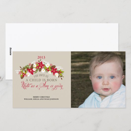 Voor ons wordt een kind geboren met Kerstmis Feestdagenkaart (Voorkant / Achterkant)