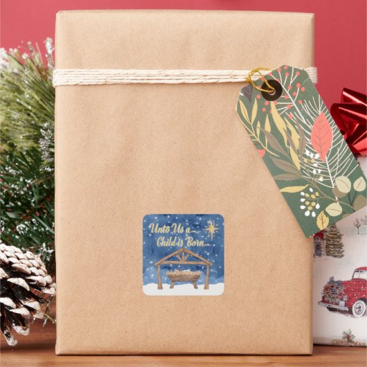 Voor ons wordt een kind geboren met kerstmis vierkante sticker (Feestdagen)