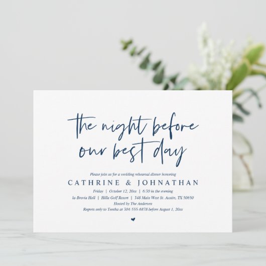 Voor onze beste dag, bruiloft repetitie diner Invi Kaart (Staand voorkant)