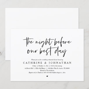 Voor onze beste dag, bruiloft repetitie diner kaart