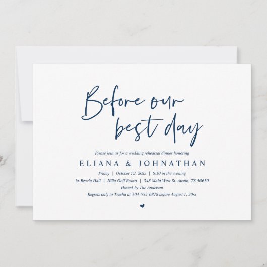 Voor onze beste dag, de repetitie van de bruiloft kaart (Voorkant)