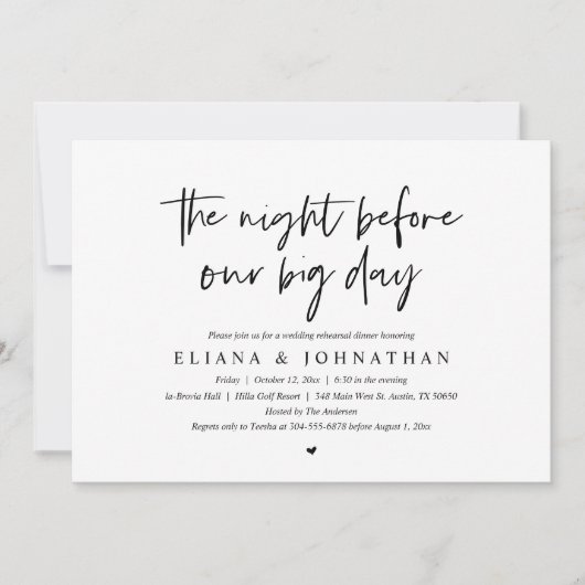 Voor onze grote dag, bruiloft repetitie diner kaart (Voorkant)