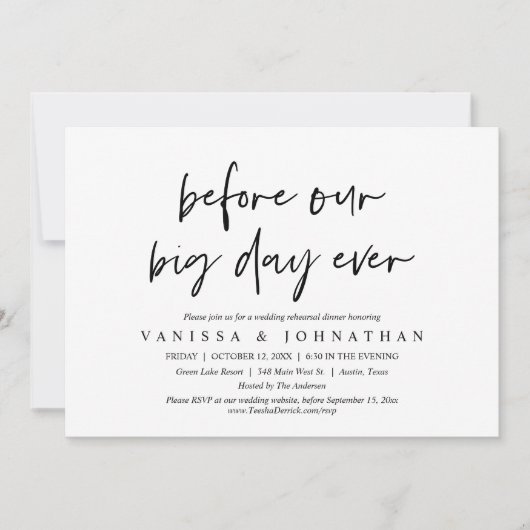 Voor onze grote dag ooit, het eten van de repetiti kaart (Voorkant)