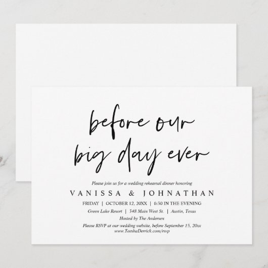 Voor onze grote dag ooit, het eten van de repetiti kaart (Voorkant / Achterkant)