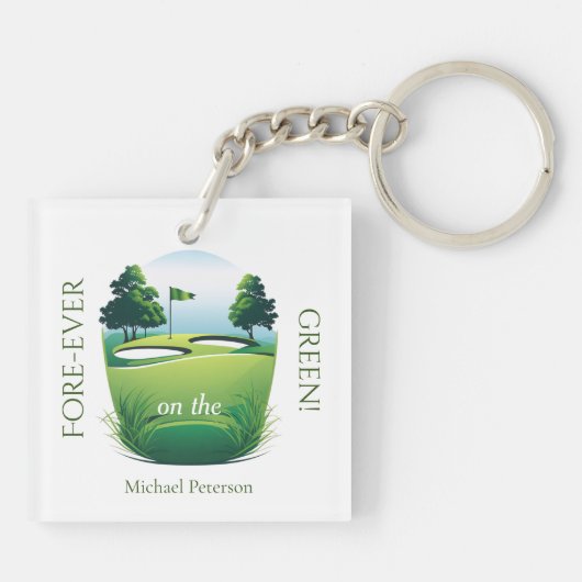 Voor-ooit op de Groene Golfbal Sleutelhanger (Achterkant)