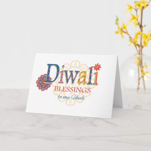 Voor oom Diwali Blessings met Rangolis Card Kaart (Gele Bloem)