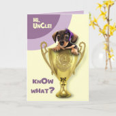 Voor oom op Vaderdag. Cute Puppy Kaart (Gele Bloem)