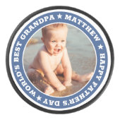 Voor opa Happy Vaderdag Photo Keepslag Hockey Puck (Voorkant)
