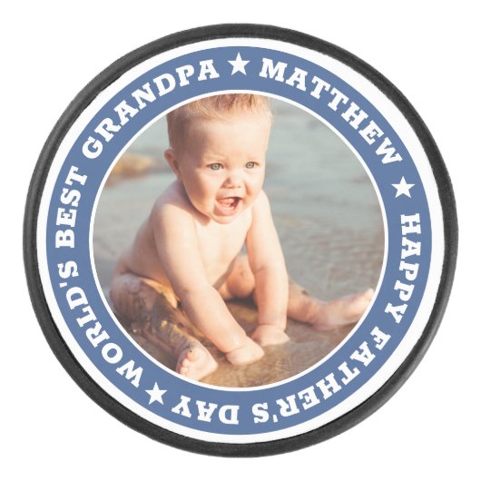 Voor opa Happy Vaderdag Photo Keepslag Hockey Puck (Voorkant)
