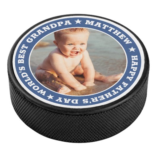Voor opa Happy Vaderdag Photo Keepslag Hockey Puck (3/4)