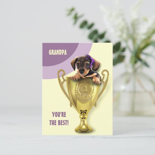 Voor opa op Vaderdag. Cute Puppy Briefkaart (Staand voorkant)