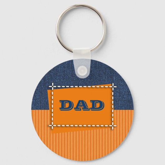 Voor papa op Vaderdag. Denim Patroon Gift Sleutelhanger (Voorkant)