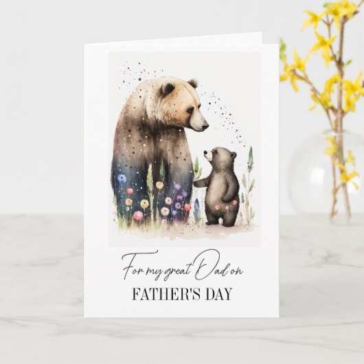 Voor papa op Vaderdag. Waterverf Beren schilderen Kaart (Gele Bloem)