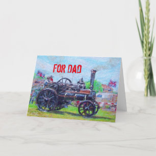 Voor papa Vaderdag kaart met een stoomtractor