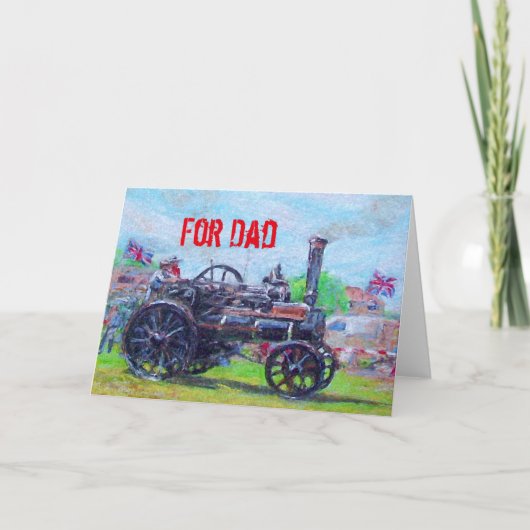 Voor papa Vaderdag kaart met een stoomtractor (Voorkant)