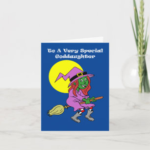 Voor peetdochter schattige Cartoon heks Halloween Feestdagen Kaart