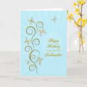 Voor peetdochter, verjaardag gouden vlinders kaart (Gele Bloem)