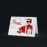 voor Perfect Pet Sitter van het Kat Feestdagen Kaart<br><div class="desc">Kute kleine zwarte en witte kitten stuurt de paarse vakantiewensen naar je favoriete huisdiertje als je de voorkant van de schattige kerstkaart aanpast.</div>