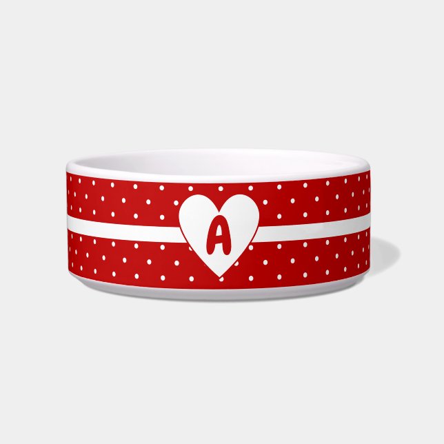 Voor PET Polka Dot Rood Wit Achtergrond Monogram Voerbakje (Voorkant)