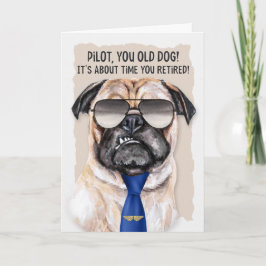 voor Pilot Funny Pug Dog in een Blue Stropdas Reti Kaart