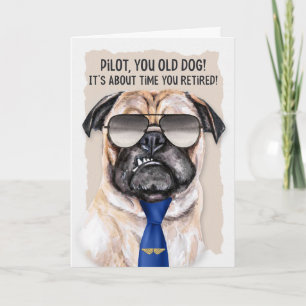 voor Pilot Funny Pug Dog in een Blue Stropdas Reti Kaart