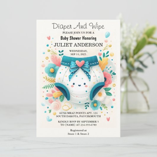 Voor Post Dad Roze Blauwe Luier en Wipe Baby showe Kaart (Staand voorkant)