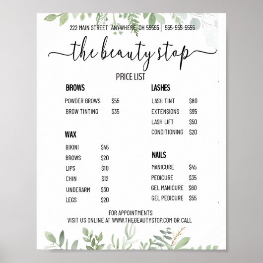 Voor Prijslijst Poster Nagelstudio (Voorkant)