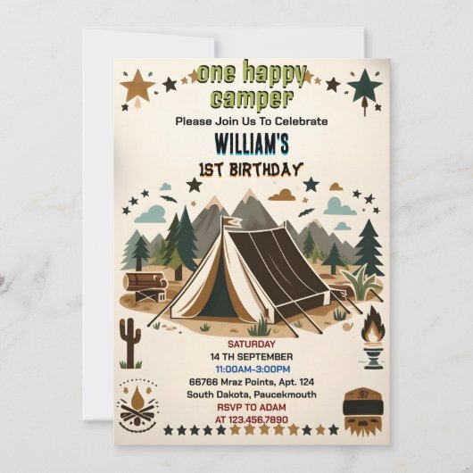 Voor Schattigee Natuur Boys One Happy Camper 1e Ve Kaart (Voorkant)