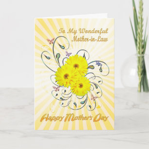 Voor schoonmoeder met gele bloemen kaart