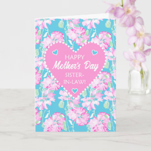 Voor schoonzus Moederdag Pink Roses op blauw Kaart