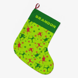 Voor Skiers Ski Tricks Pattern Lime Green Grote Kerstsok