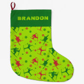 Voor Skiers Ski Tricks Pattern Lime Green Grote Kerstsok (Voorkant)