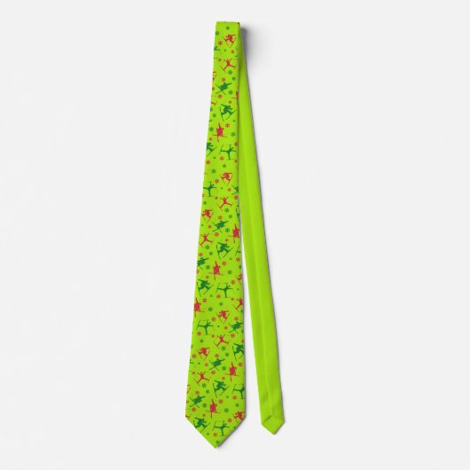 Voor Skiers Ski Tricks Pattern Lime Green Kerstmis Stropdas (Voorkant)