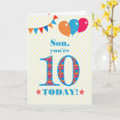 Voor Son 10th Birthday Bunting Balloons Kaart (Gele Bloem)