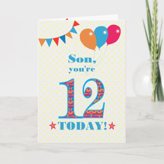 Voor Son 12th Birthday Bunting Balloons Kaart (Voorkant)