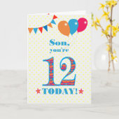 Voor Son 12th Birthday Bunting Balloons Kaart (Gele Bloem)