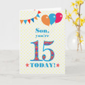 Voor Son 15th Birthday Bunting Balloons Kaart (Gele Bloem)